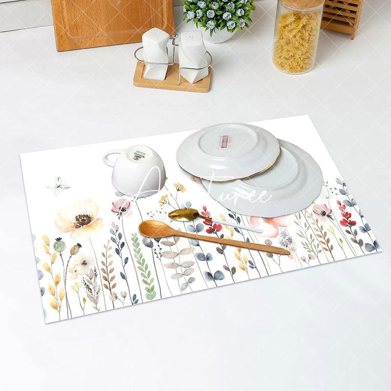 Aperturee - Lovely Floral Leaf Spring Dining Set Of 4 Placemats