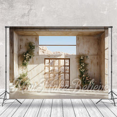 Aperturee - Lovely Flower Wooden Frame Door Retro Wall Backdrop