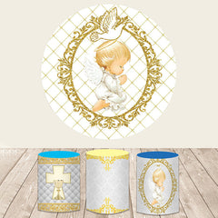 Aperturee Lovely Glitter Gold Angel With Dove Round Backdrop Kit