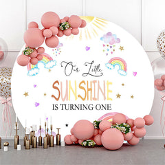 Aperturee - Lovely Rainbow Cloud Sunshine Round Birthday Backdrop