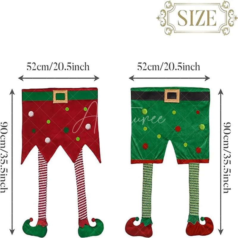 Aperturee - Lovely Red Green Elf Legs Pants Christmas Chair Cover