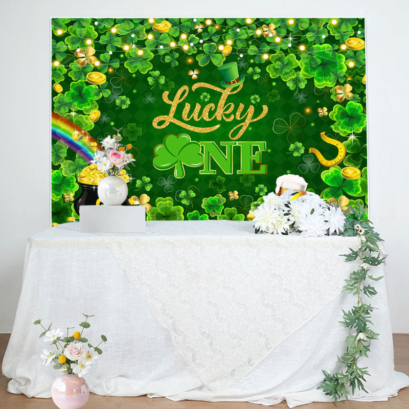 Aperturee - Lucky One Gold Green Clover 1st birthday Backdrop