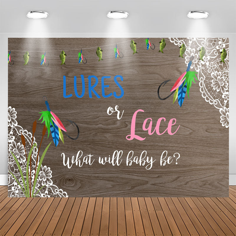 Aperturee - Lures Or Lace Wooden Plants Backdrop For Baby Shower
