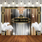 Aperturee - Luxurious Gold Silver Line Feather Birthday Backdrop