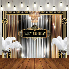 Aperturee - Luxurious Gold Silver Line Feather Birthday Backdrop
