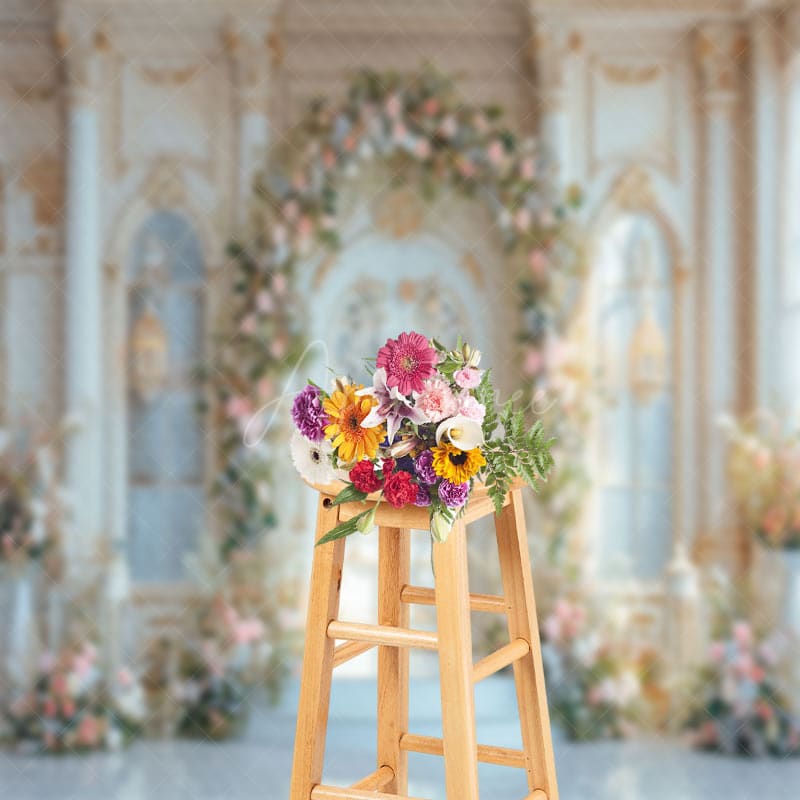 Aperturee - Luxury Gold White Door Wall Wreath Wedding Backdrop