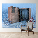 Aperturee - Magic Book Road To Cabin Snowman Winter Backdrop