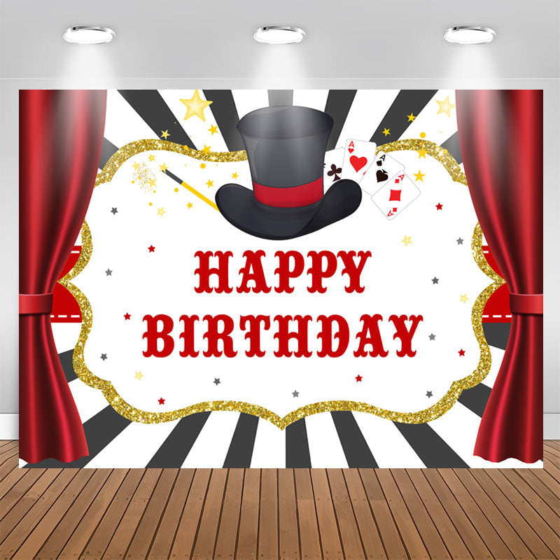 Aperturee - Magical Cards Curtain Themed Happy Birthday Backdrop