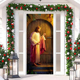 Aperturee - Man Knocking Wooden Christmas Door Cover Decoration