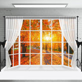 Aperturee - Maple Grove Sunlight Window Autumn Scenery Backdrop