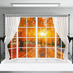 Aperturee - Maple Grove Sunlight Window Autumn Scenery Backdrop