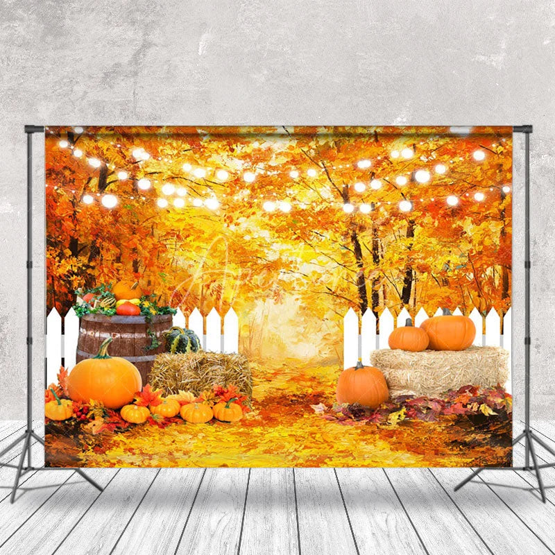 Aperturee - Maple Leaves Golden Pumpkin Oil Painting Backdrop