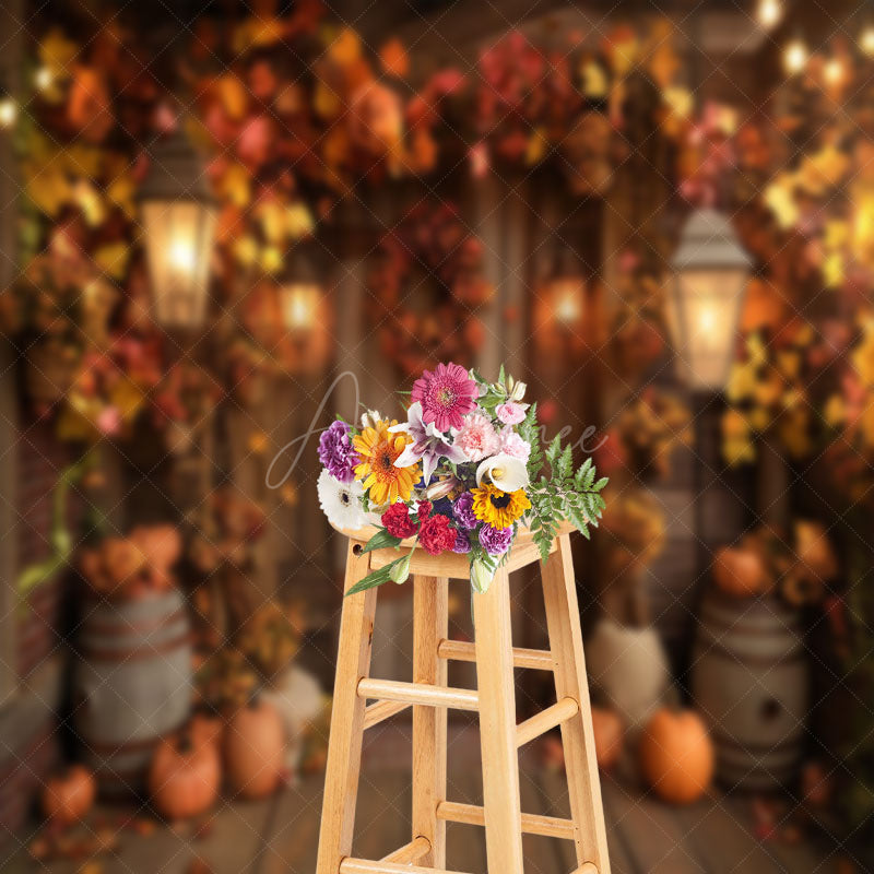 Aperturee - Maple Leaves Wooden Barn Autumn Thanksgiving Backdrop