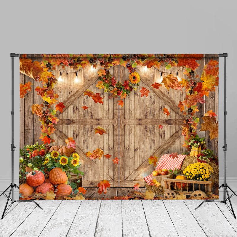 Aperturee - Maples Wood Door Pumpkin Sunflower Autumn Backdrop