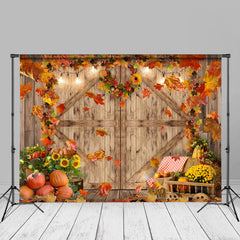 Aperturee - Maples Wood Door Pumpkin Sunflower Autumn Backdrop