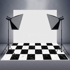 Aperturee - Black White Plaid Marble Texture Rubber Floor Mat