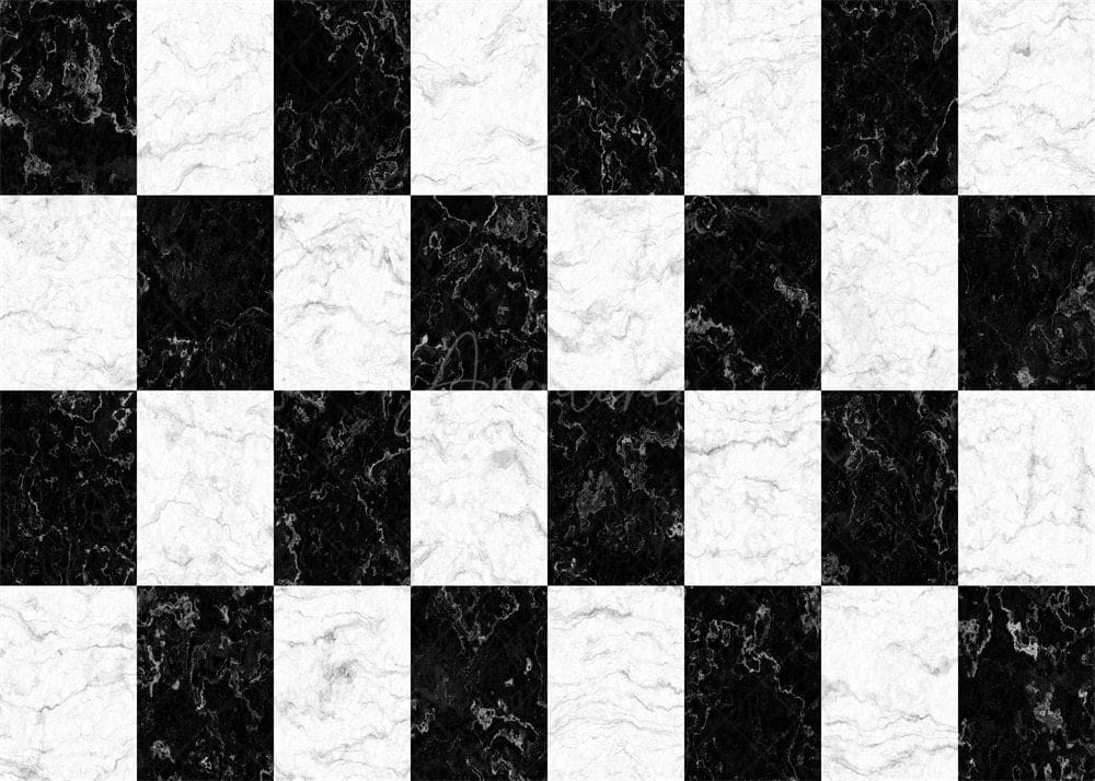 Aperturee - Black White Plaid Marble Texture Rubber Floor Mat