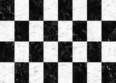 Aperturee - Black White Plaid Marble Texture Rubber Floor Mat