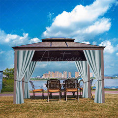 Aperturee - (7 Day Delivery) Blue Home Decor Pergola Waterproof Grommet Top Outdoor Curtains for Front Porch