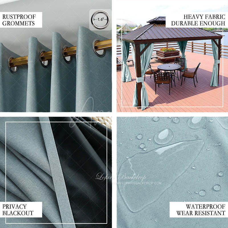 Aperturee - (7 Day Delivery) Blue Home Decor Pergola Waterproof Grommet Top Outdoor Curtains for Front Porch