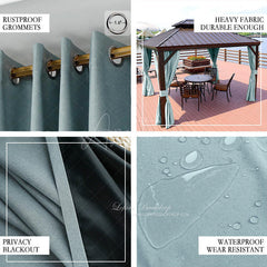 Aperturee - (7 Day Delivery) Blue Home Decor Pergola Waterproof Grommet Top Outdoor Curtains for Front Porch