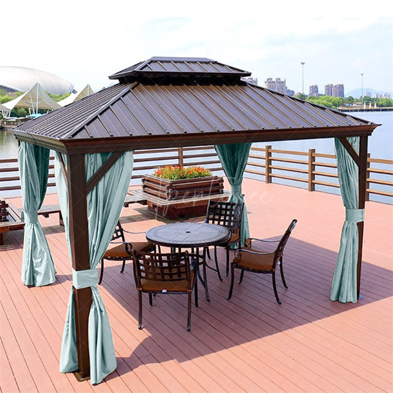 Aperturee - (7 Day Delivery) Blue Home Decor Pergola Waterproof Grommet Top Outdoor Curtains for Front Porch