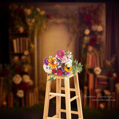 Aperturee - Medieval Retro Floral Book Stone Gate Dark Backdrop