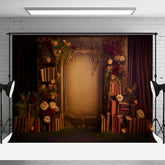 Aperturee - Medieval Retro Floral Book Stone Gate Dark Backdrop