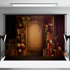 Aperturee - Medieval Retro Floral Book Stone Gate Dark Backdrop