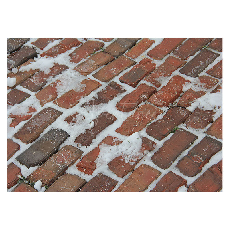 Aperturee - Melted Snow Street Red Brick Winter Rubber Floor Mat