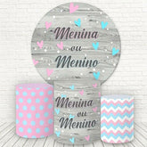 Aperturee Menina And Menino Gray Wood Round Baby Shower Backdrop Kit