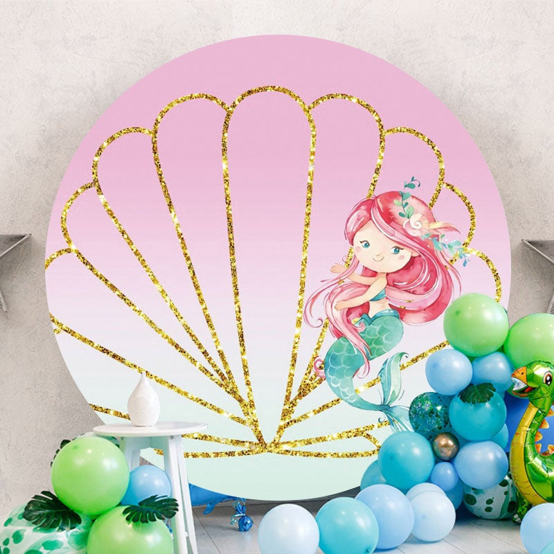 Aperturee - Mermaid And Glitter Shell Round Birthday Backdrop