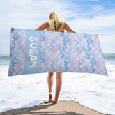 Aperturee - Mermaid Purple Shell Custom Name Girl Beach Towel