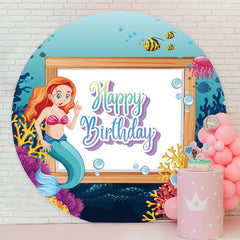 Aperturee - Mermaid Sea World Round Happy Birthday Backdrop