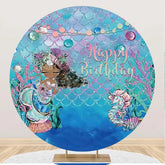 Aperturee - Mernaid Seahorse Scale Coral Round Birthday Backdrop
