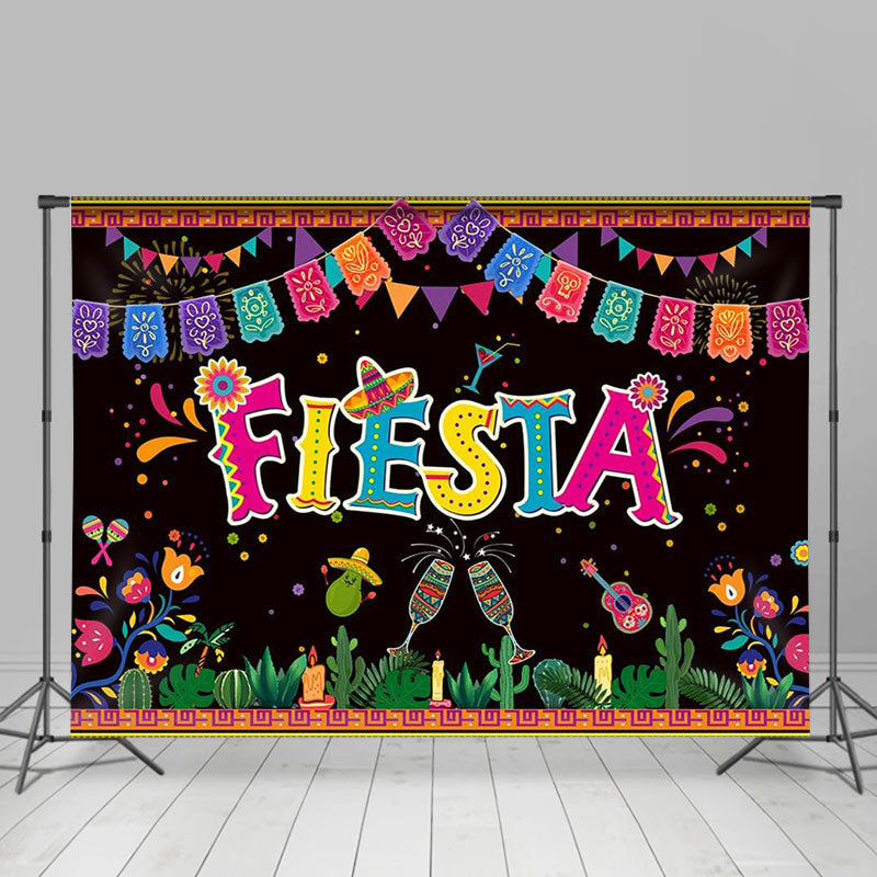 Aperturee - Mexican Fiesta Floral Stripes Flags Party Backdrop