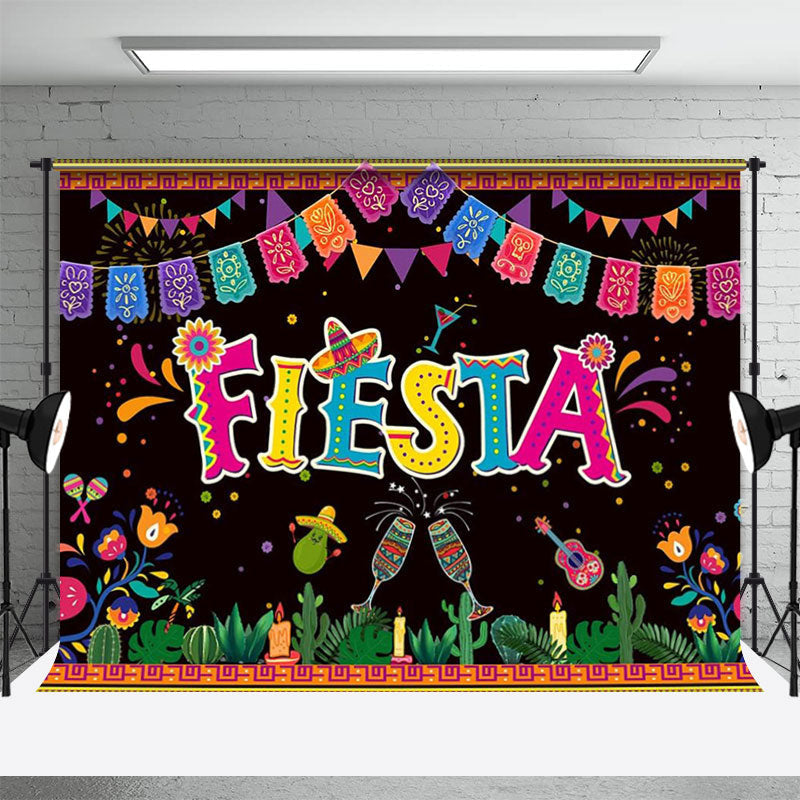 Aperturee - Mexican Fiesta Floral Stripes Flags Party Backdrop