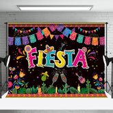 Aperturee - Mexican Fiesta Floral Stripes Flags Party Backdrop
