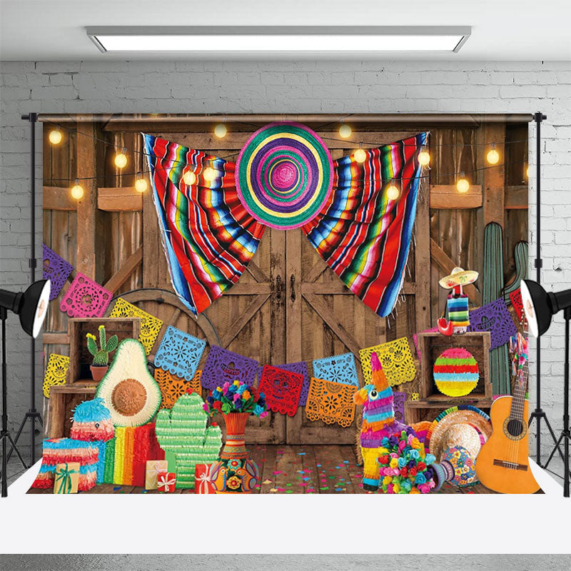 Aperturee - Mexican Fiesta Rustic Wooden Mexico Backdrop for Party