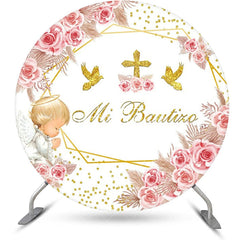 Aperturee - Mi Bautizo White Floral Angel Baby Baptism Backdrop