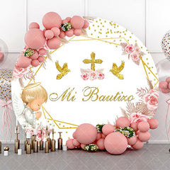 Aperturee - Mi Bautizo White Floral Angel Baby Baptism Backdrop