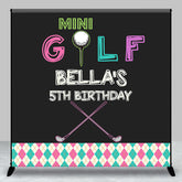 Aperturee - Mini Golf Black Custom Name 5th Birthday Backdrop