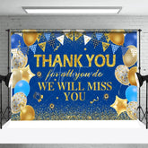 Aperturee - Miss You Golden Blue Balloon Flag Thank You Backdrop