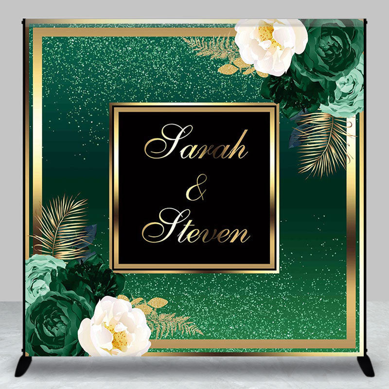 Aperturee - Modern Floral Green Gold Custom Wedding Backdrop