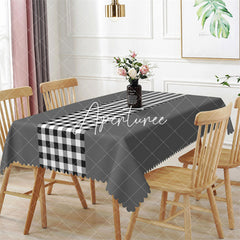 Aperturee - Modern Gingham Grey Rectangle Tablecloth For Picnic