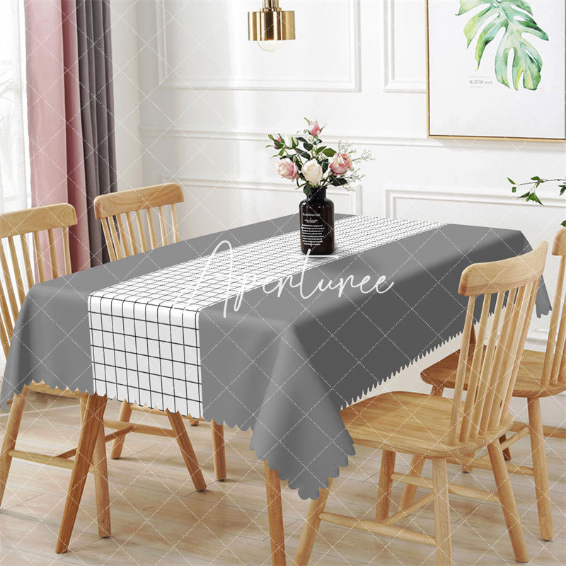 Aperturee - Modern Gray White Checkered Rectangle Tablecloth