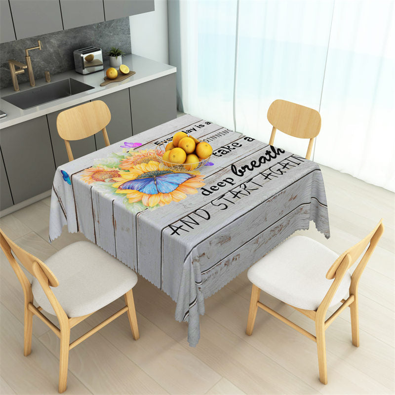 Aperturee - Modern Gray Wooden Texture Text Square Tablecloth