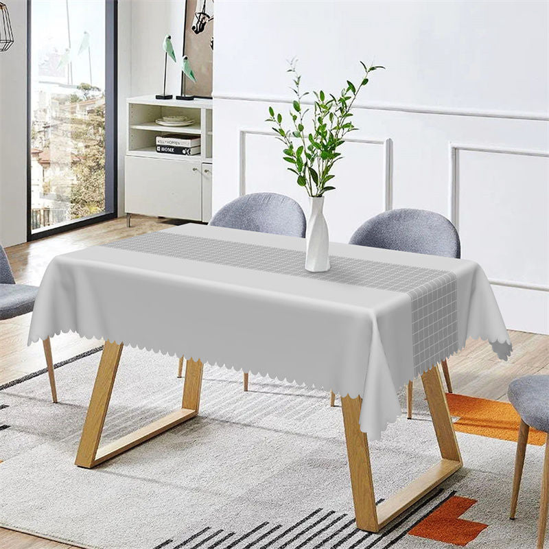 Aperturee - Modern Grey Checkered Lines Rectangle Tablecloth