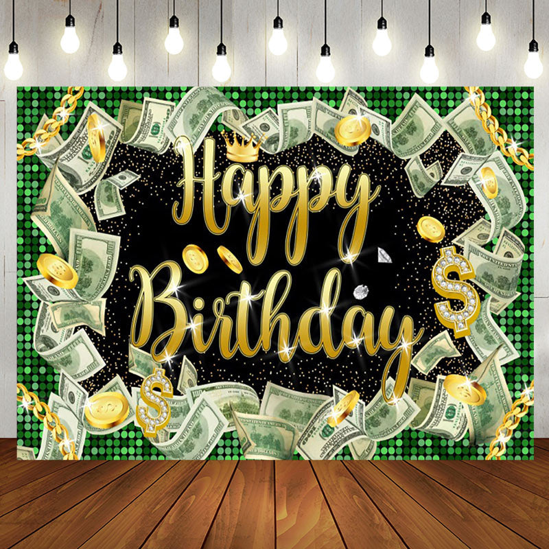 Aperturee - Money Dollar Bill Glitter Hiphop Birthday Backdrop