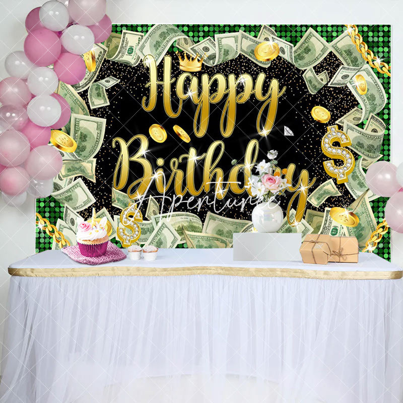 Aperturee - Money Dollar Bill Glitter Hiphop Birthday Backdrop